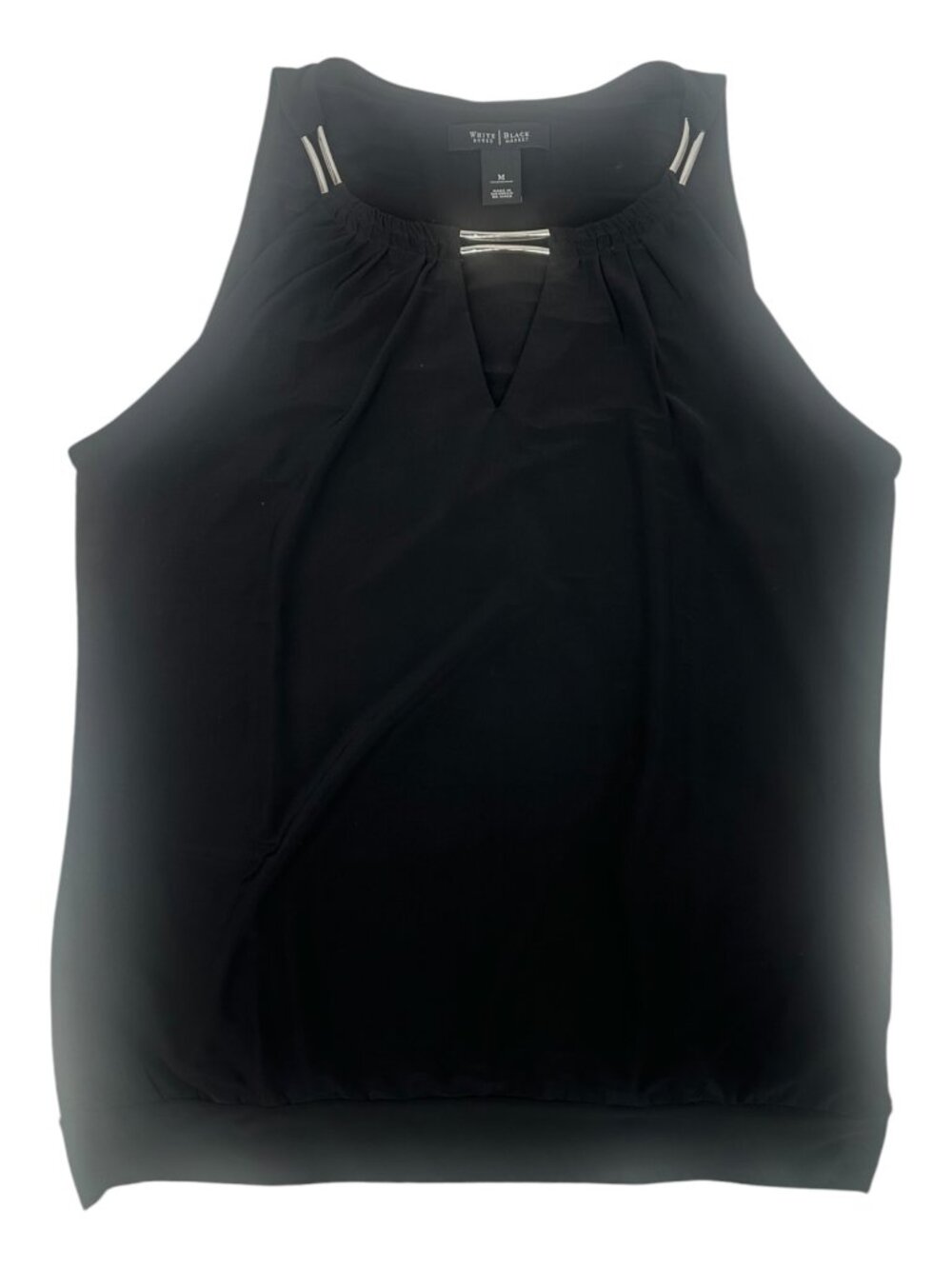 White House Black Market Top Medium Black Keyhole Blouson Sleeveless Office Wear